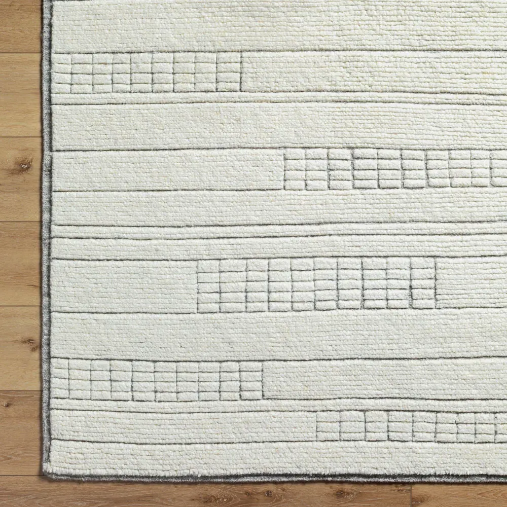 Emily Linear Patterned Hand Knotted Rug Sample - Cream, Wool