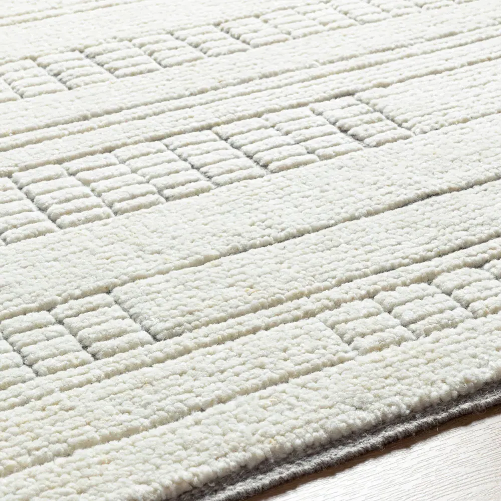 Emily Linear Patterned Hand Knotted Rug Sample - Cream, Wool