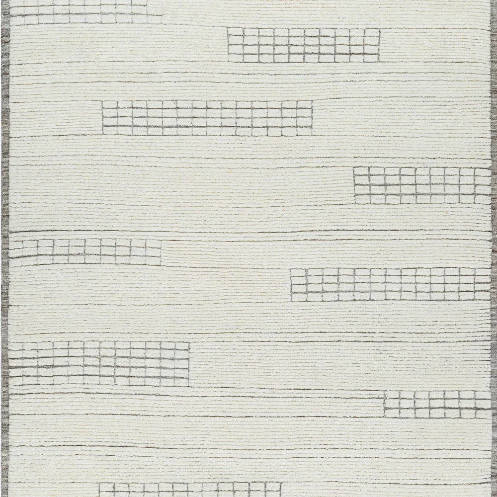 Emily Linear Patterned Hand Knotted Rug Sample - Cream, Wool image