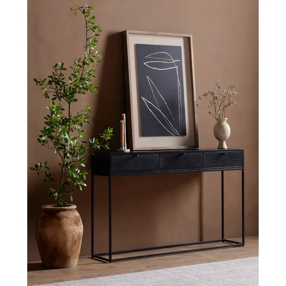 Emma 3 Drawer Console Table - Black, Iron