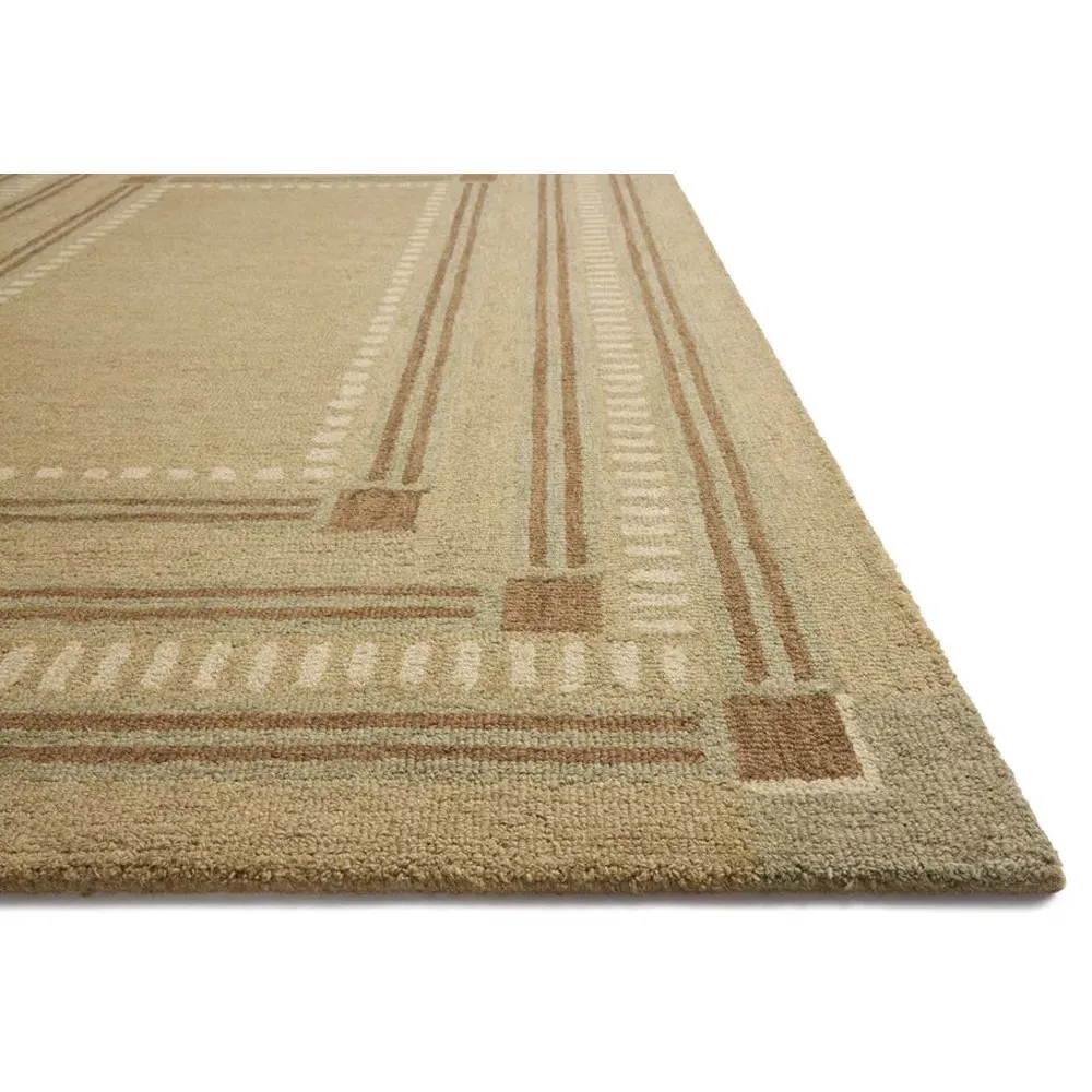 Emma Bordered Patterned Area Rug - Green, Wool