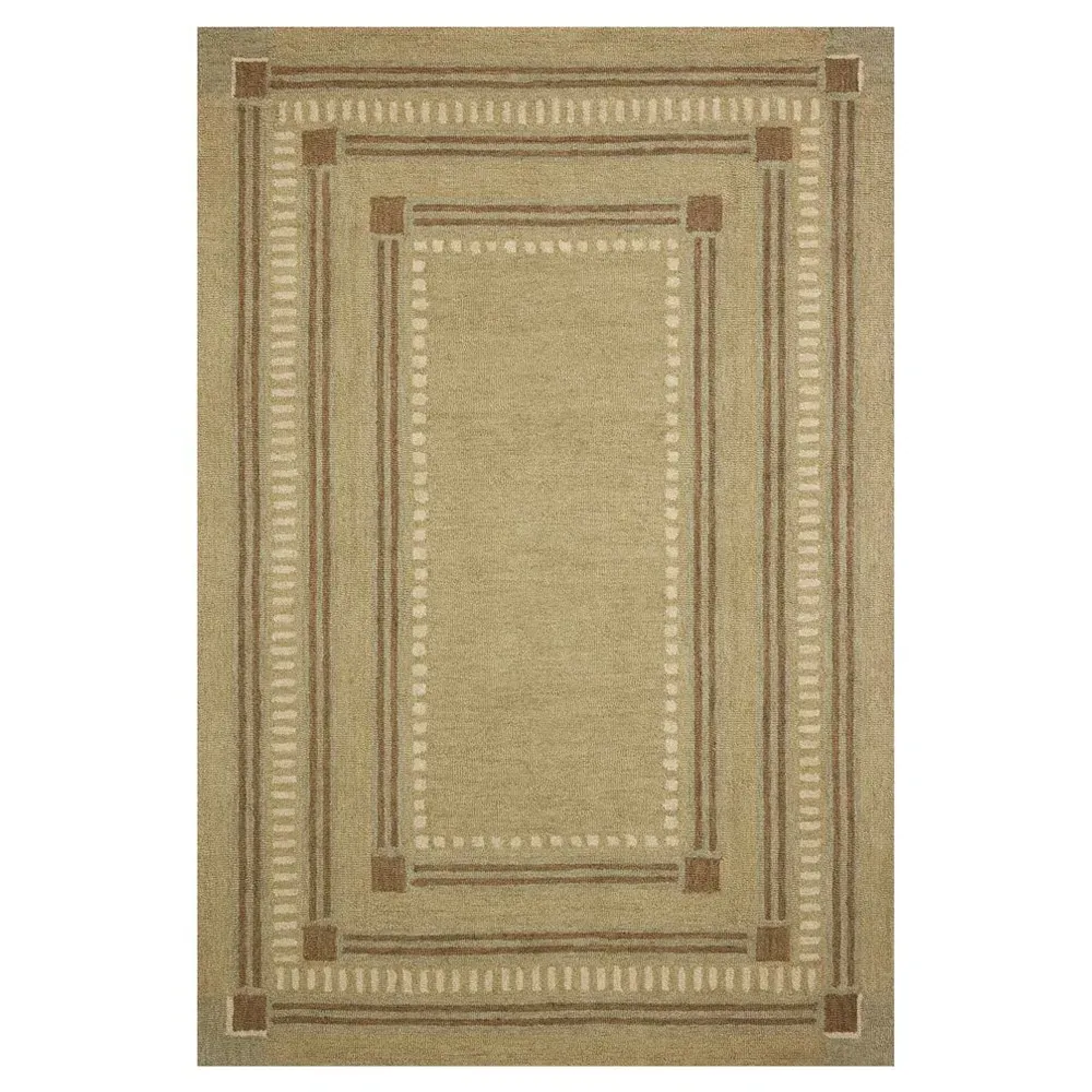 Emma Bordered Patterned Area Rug - Green, Wool