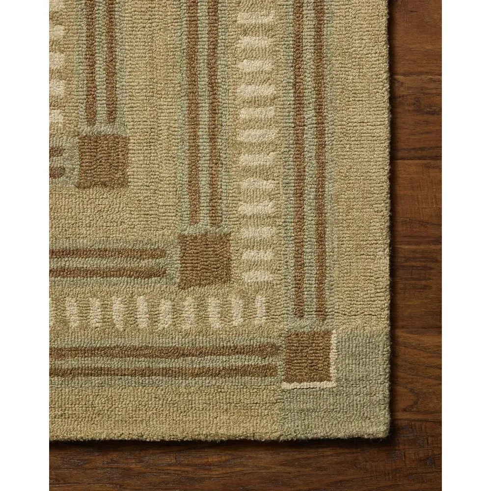 Emma Bordered Patterned Runner Rug - Green, Wool