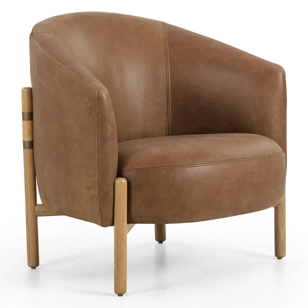Emmie Barrel Occasional Chair - Brown, Leather