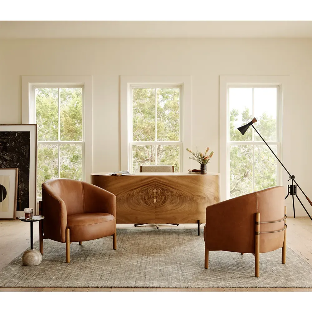 Emmie Barrel Occasional Chair - Brown, Leather