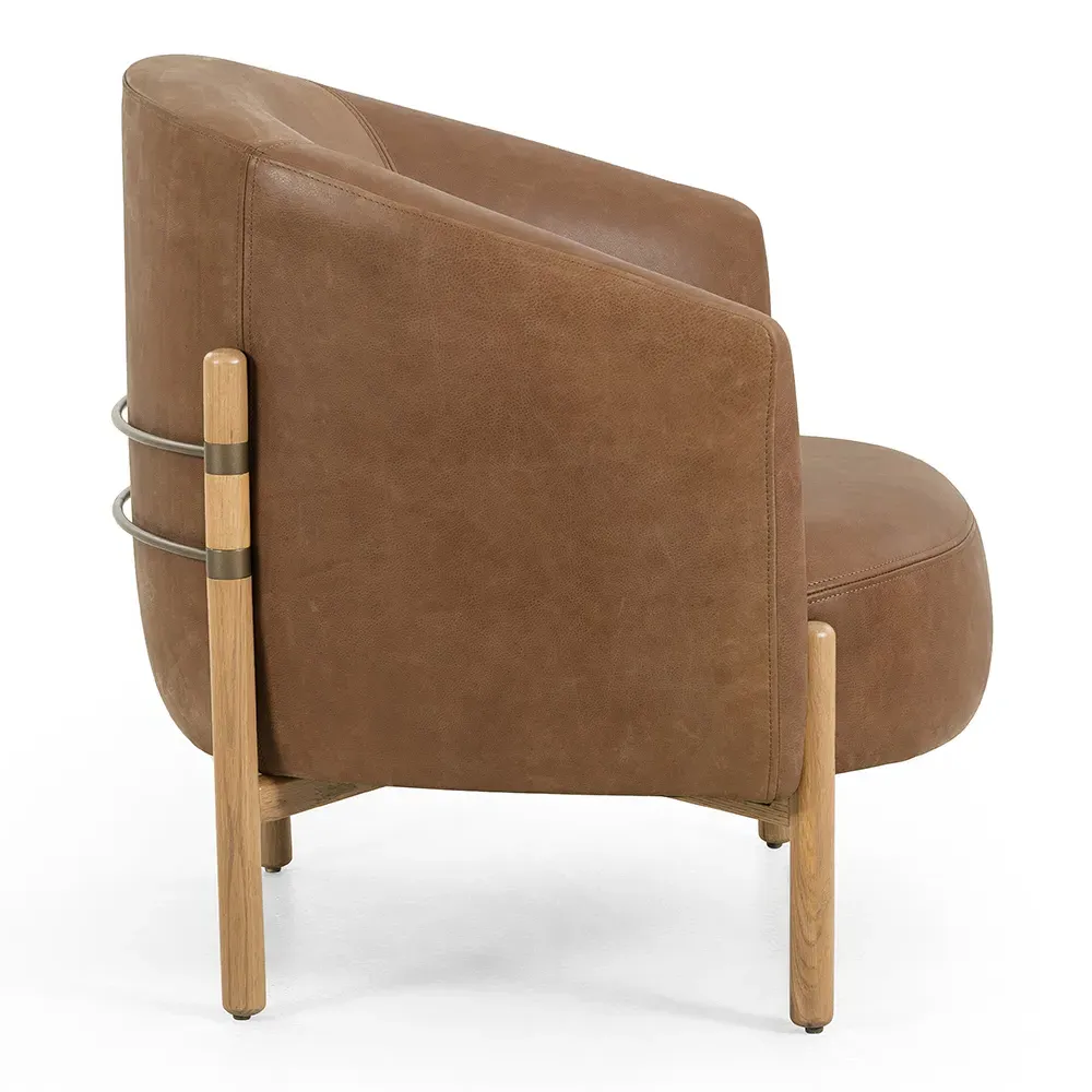 Emmie Barrel Occasional Chair - Brown, Leather