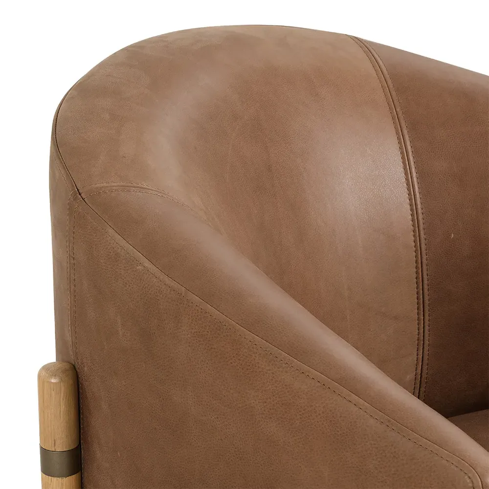 Emmie Barrel Occasional Chair - Brown, Leather