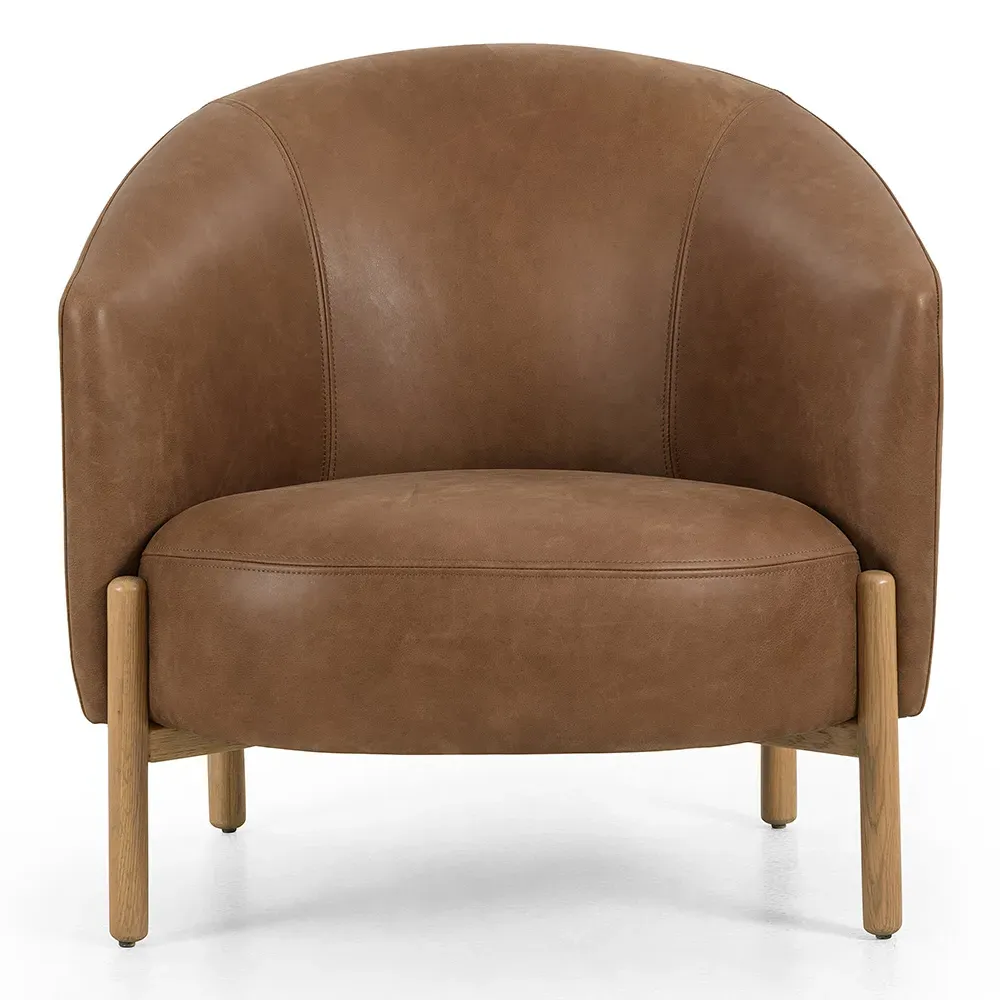 Emmie Barrel Occasional Chair - Brown, Leather