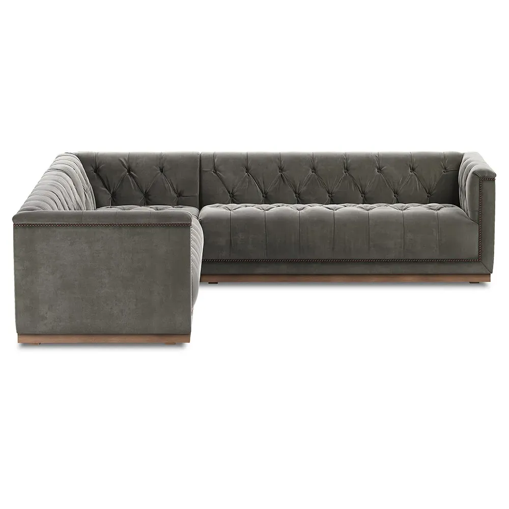 Emmy Corner Sectional with Nailhead - Grey, Velvet