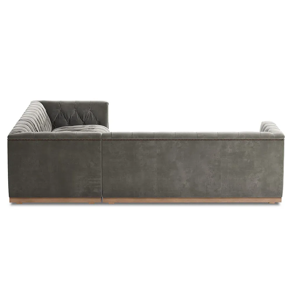 Emmy Corner Sectional with Nailhead - Grey, Velvet