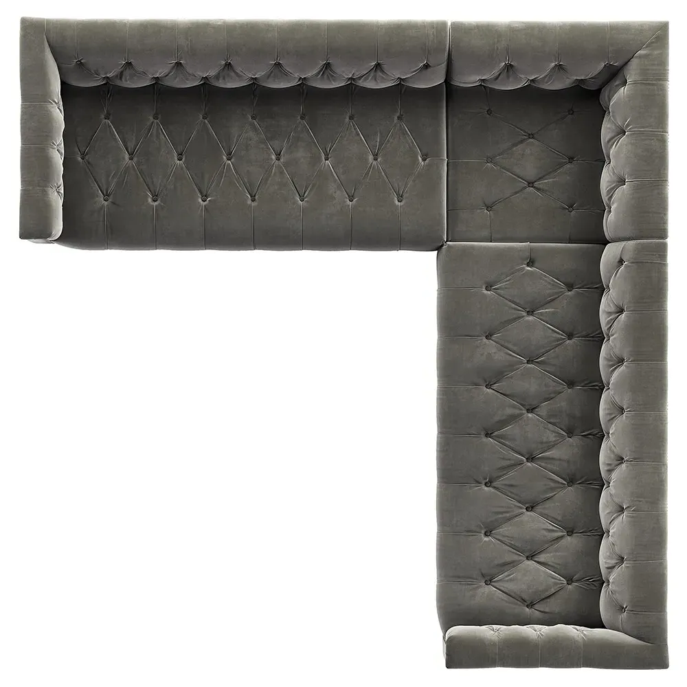 Emmy Corner Sectional with Nailhead - Grey, Velvet