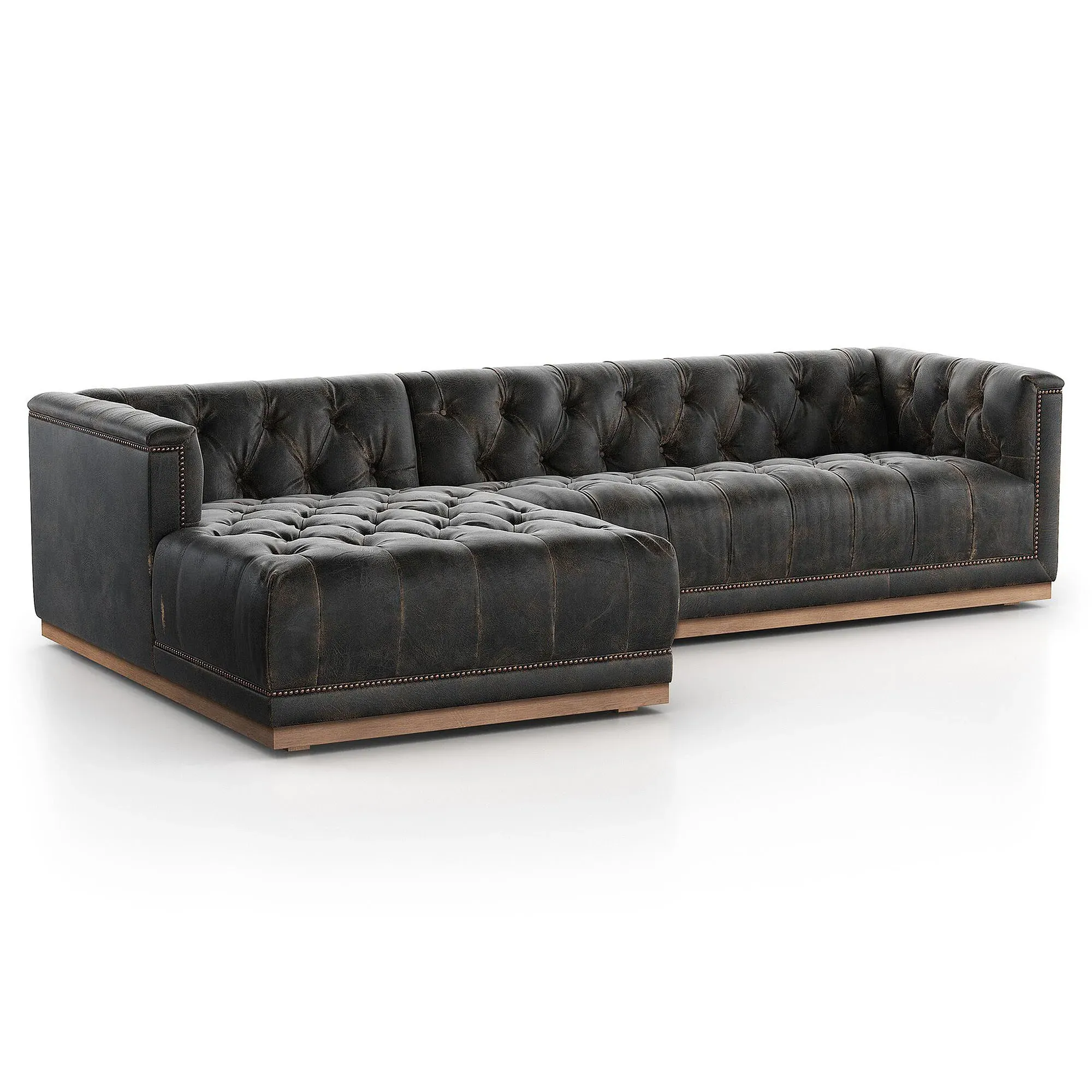 Emmy Large Right-Facing Sectional - Vintage Black, Leather