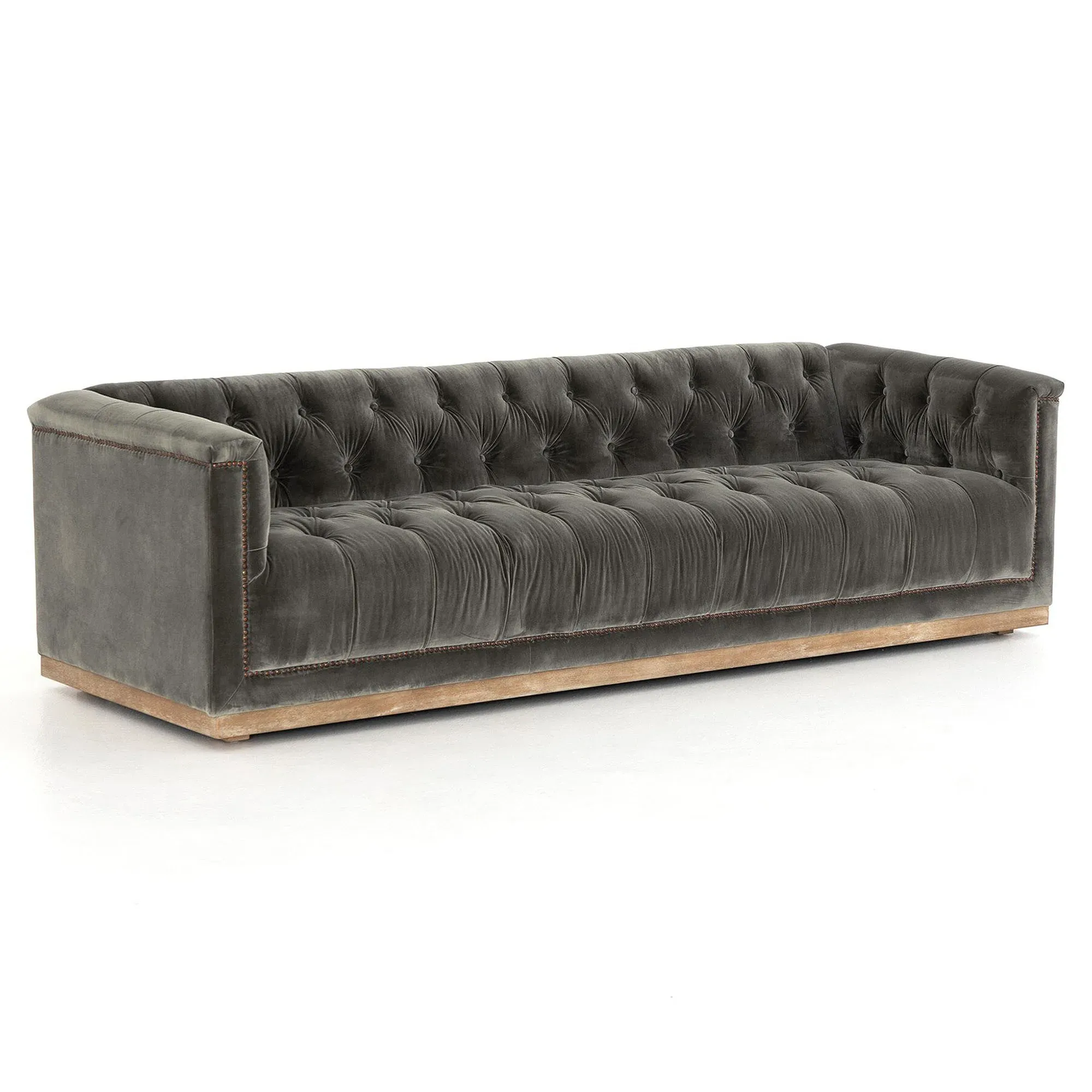 Emmy Large Sofa with Nailhead Trim - Grey, Velvet