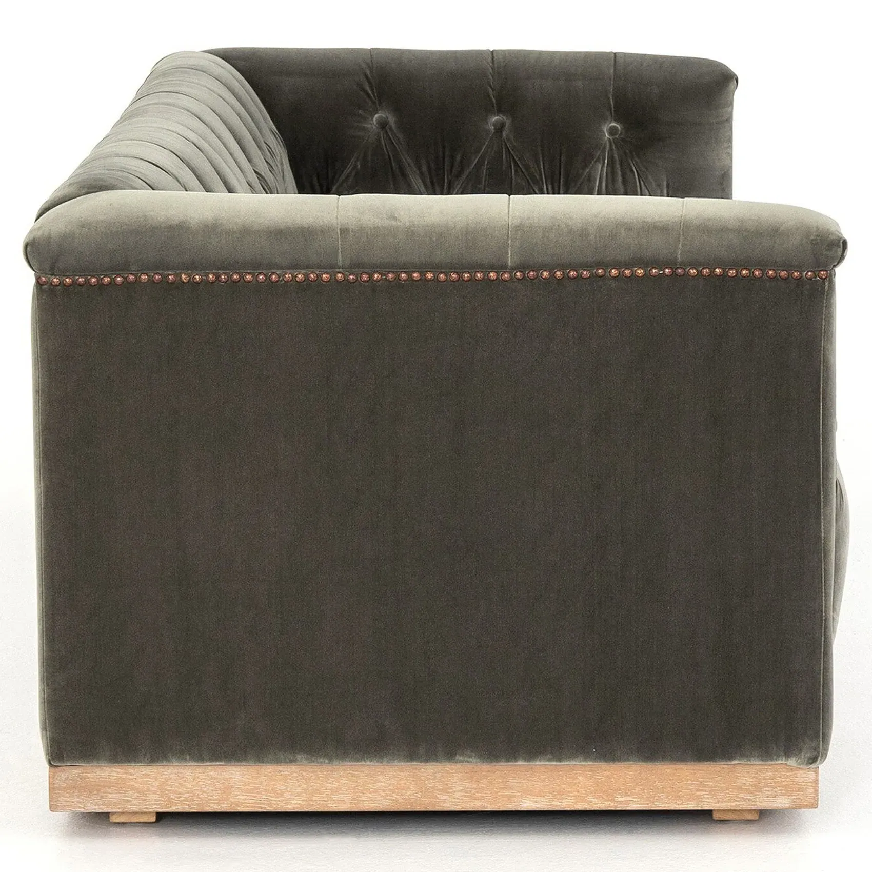 Emmy Large Sofa with Nailhead Trim - Grey, Velvet