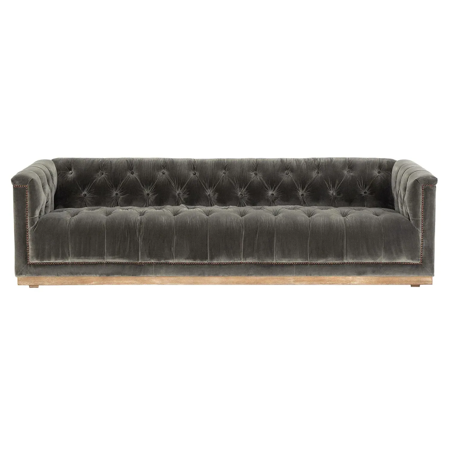 Emmy Large Sofa with Nailhead Trim - Grey, Velvet image