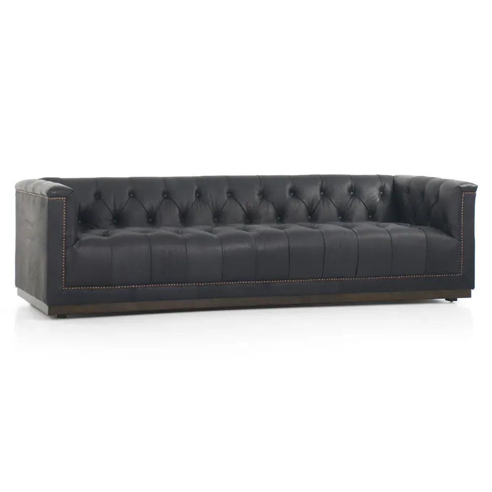 Emmy Large Tufted Nailhead Sofa - Black, Leather