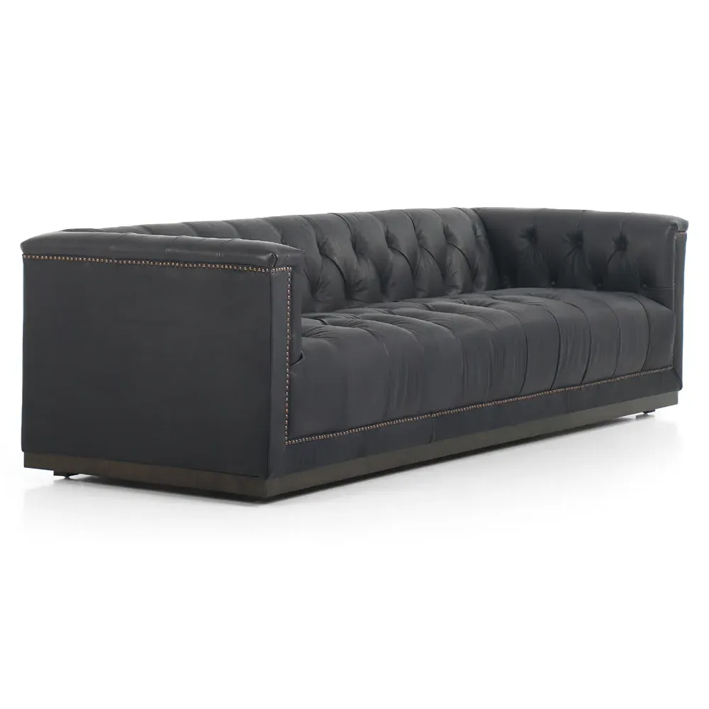 Emmy Large Tufted Nailhead Sofa - Black, Leather