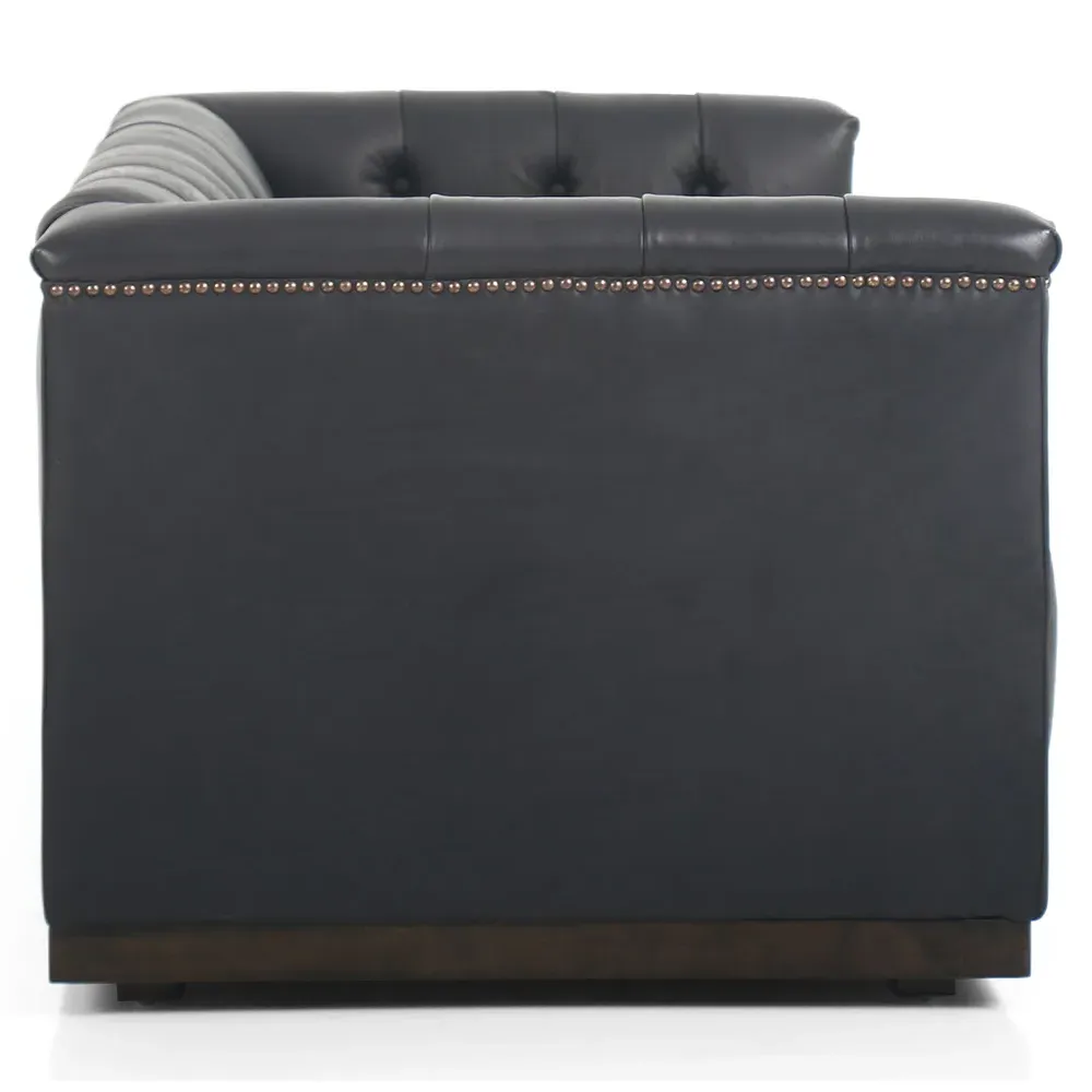 Emmy Large Tufted Nailhead Sofa - Black, Leather