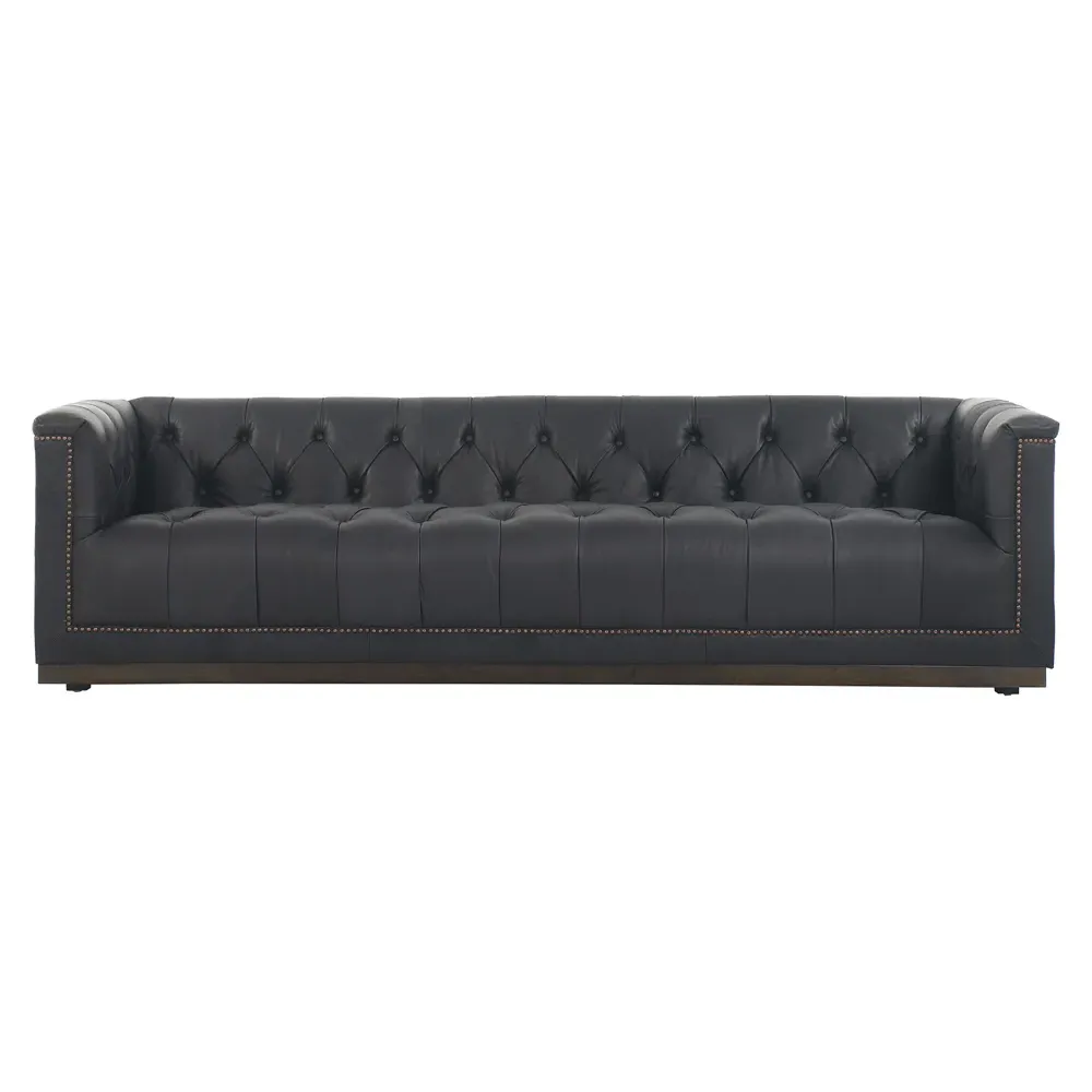 Emmy Large Tufted Nailhead Sofa - Black, Leather