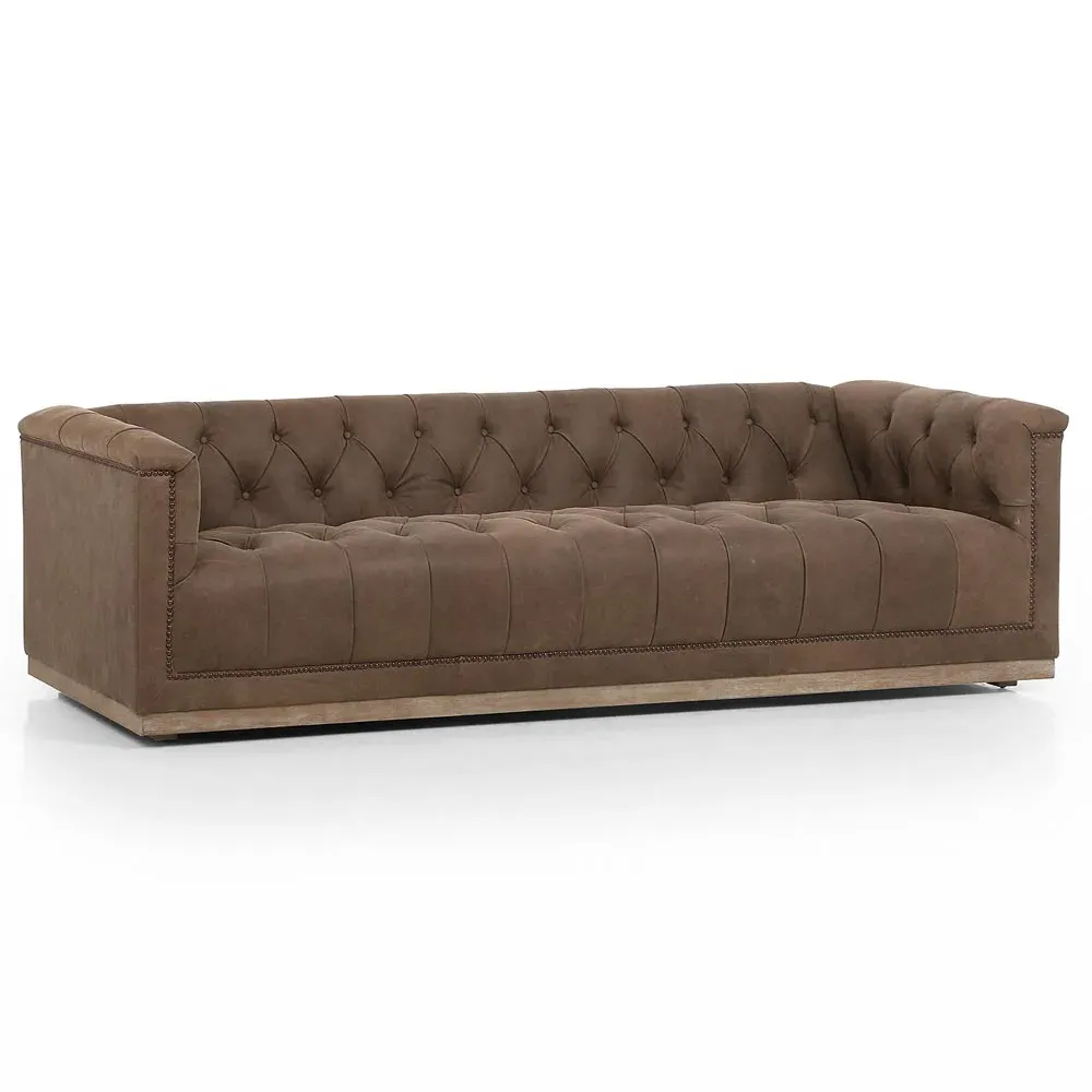 Emmy Large Tufted Nailhead Sofa - Umber Grey, Leather
