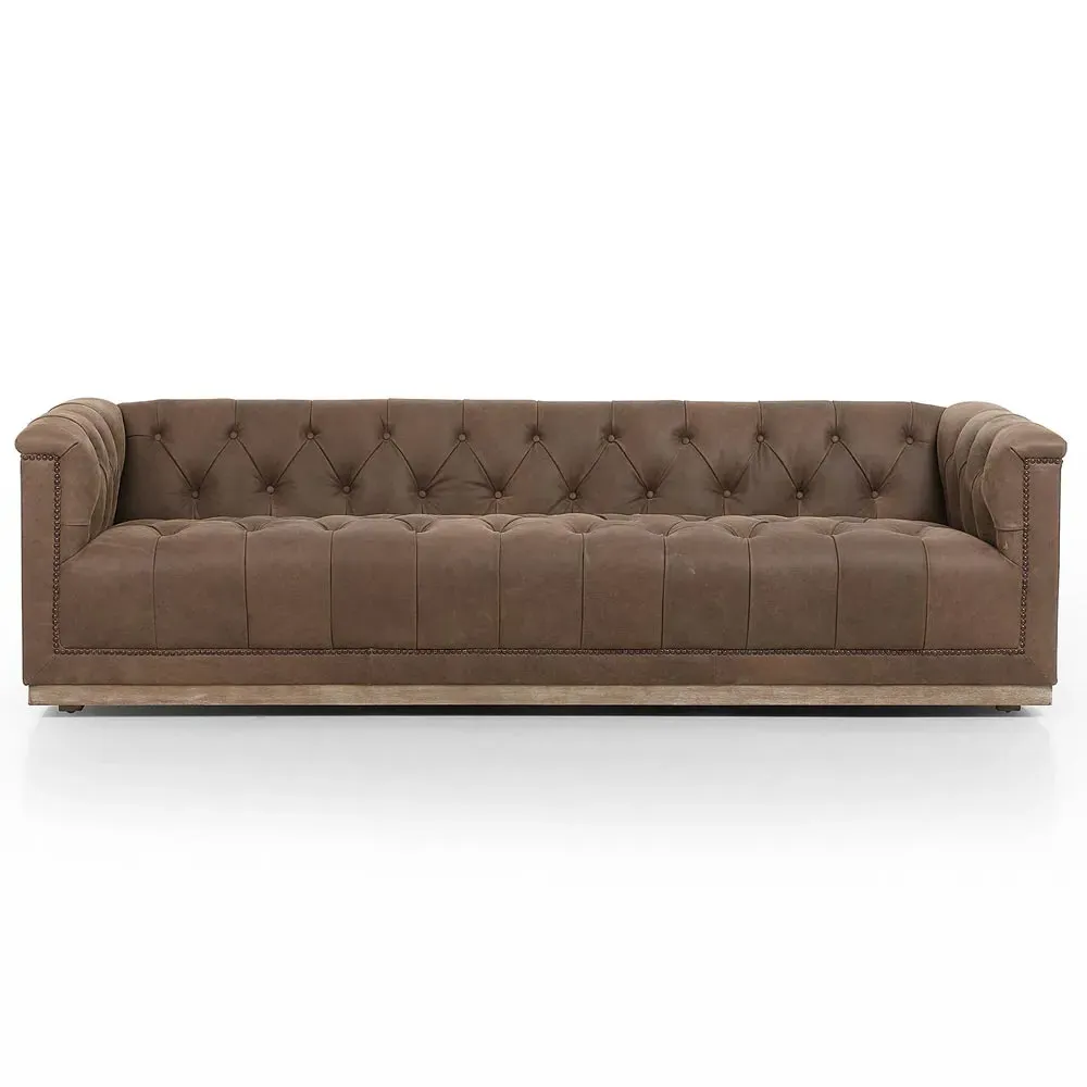 Emmy Large Tufted Nailhead Sofa - Umber Grey, Leather