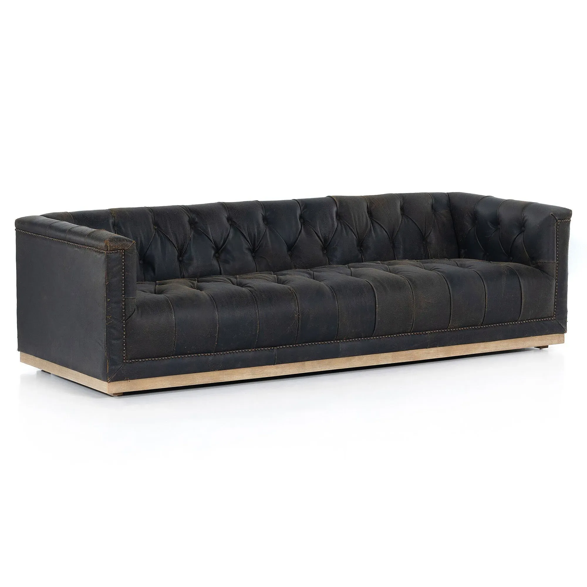 Emmy Large Tufted Nailhead Sofa - Vintage Black, Leather