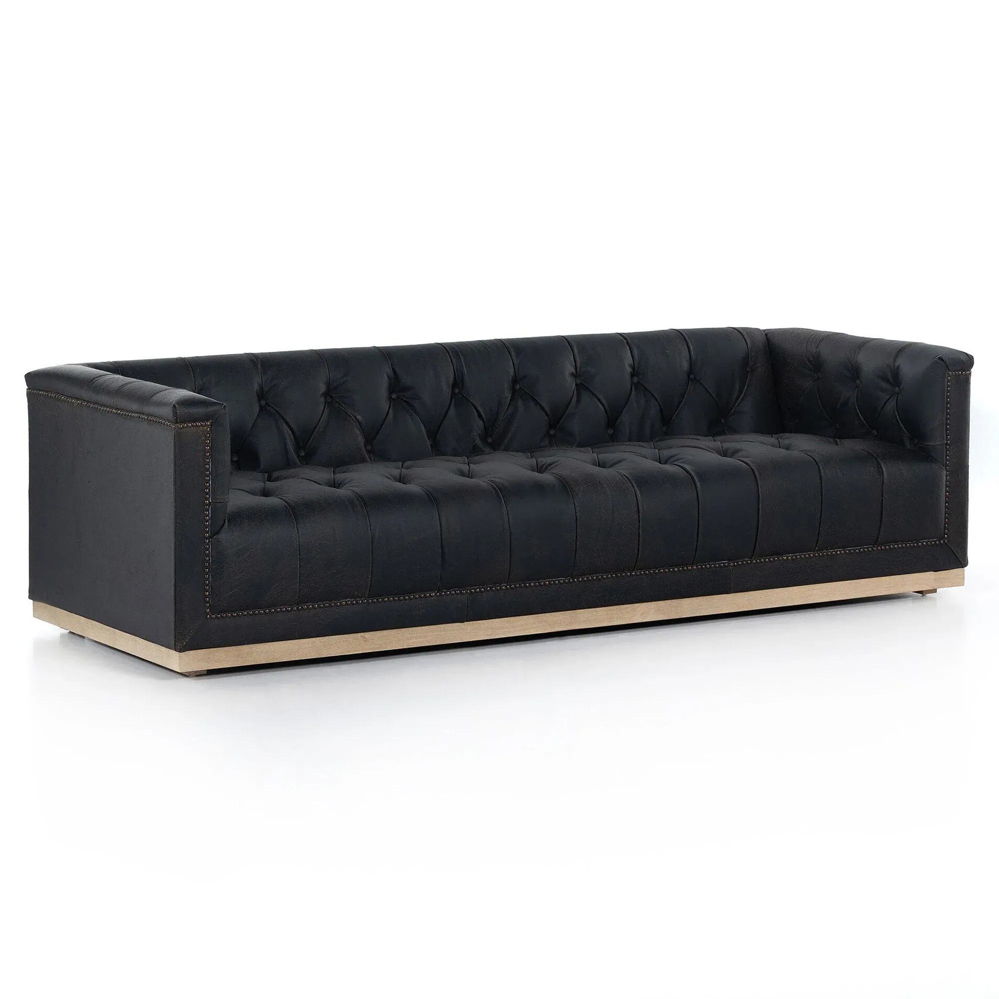 Emmy Large Tufted Nailhead Sofa - Vintage Black, Leather
