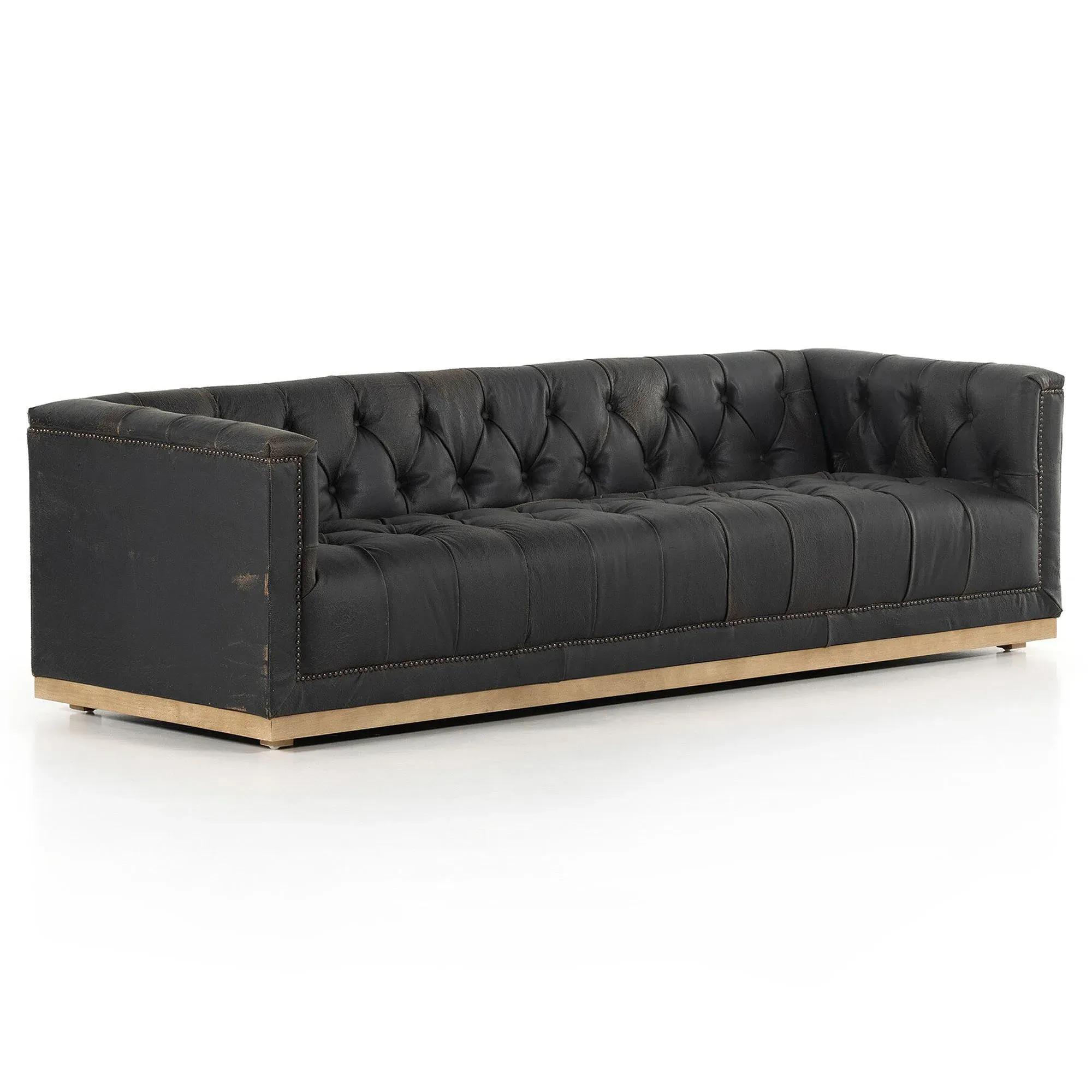 Emmy Large Tufted Nailhead Sofa - Vintage Black, Leather