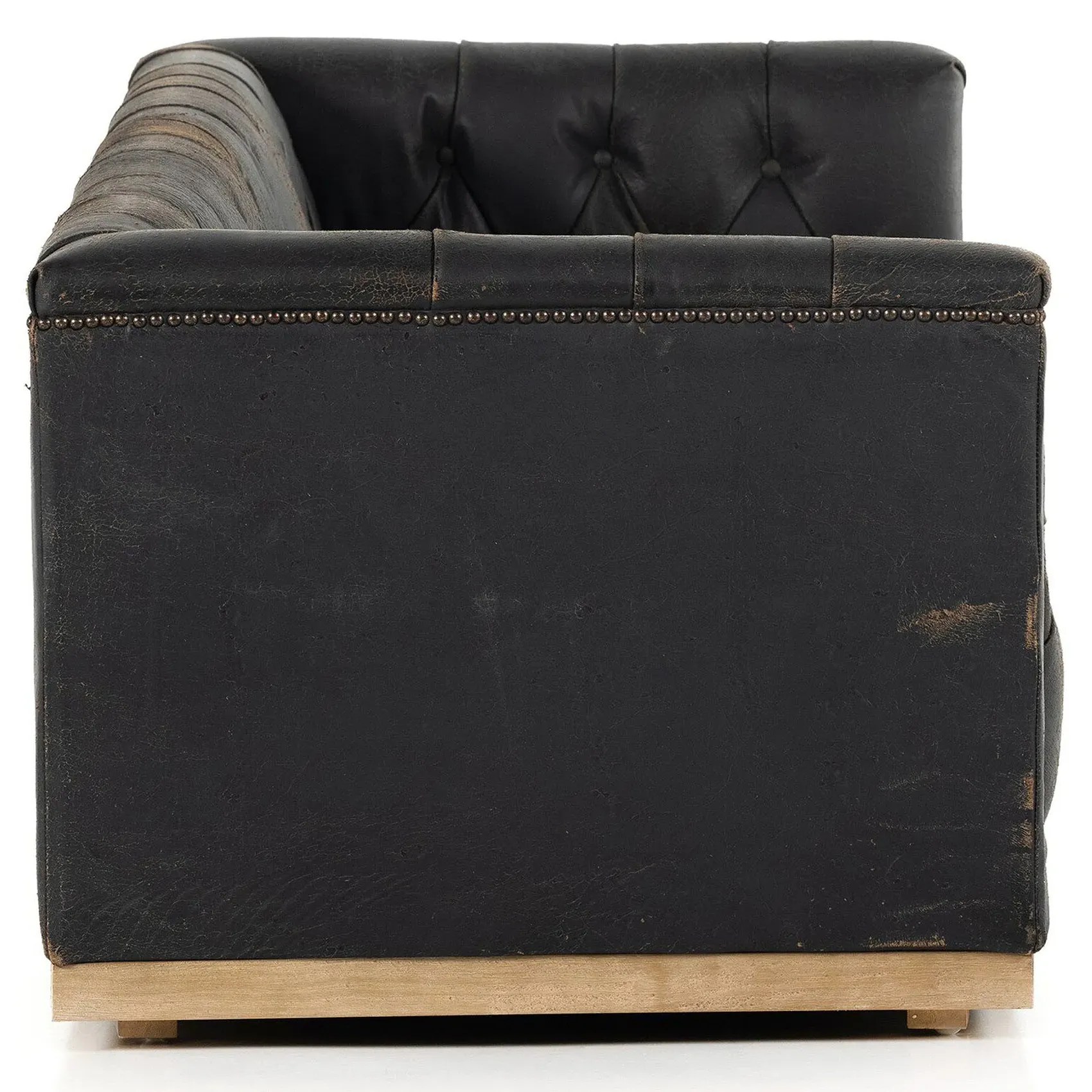 Emmy Large Tufted Nailhead Sofa - Vintage Black, Leather