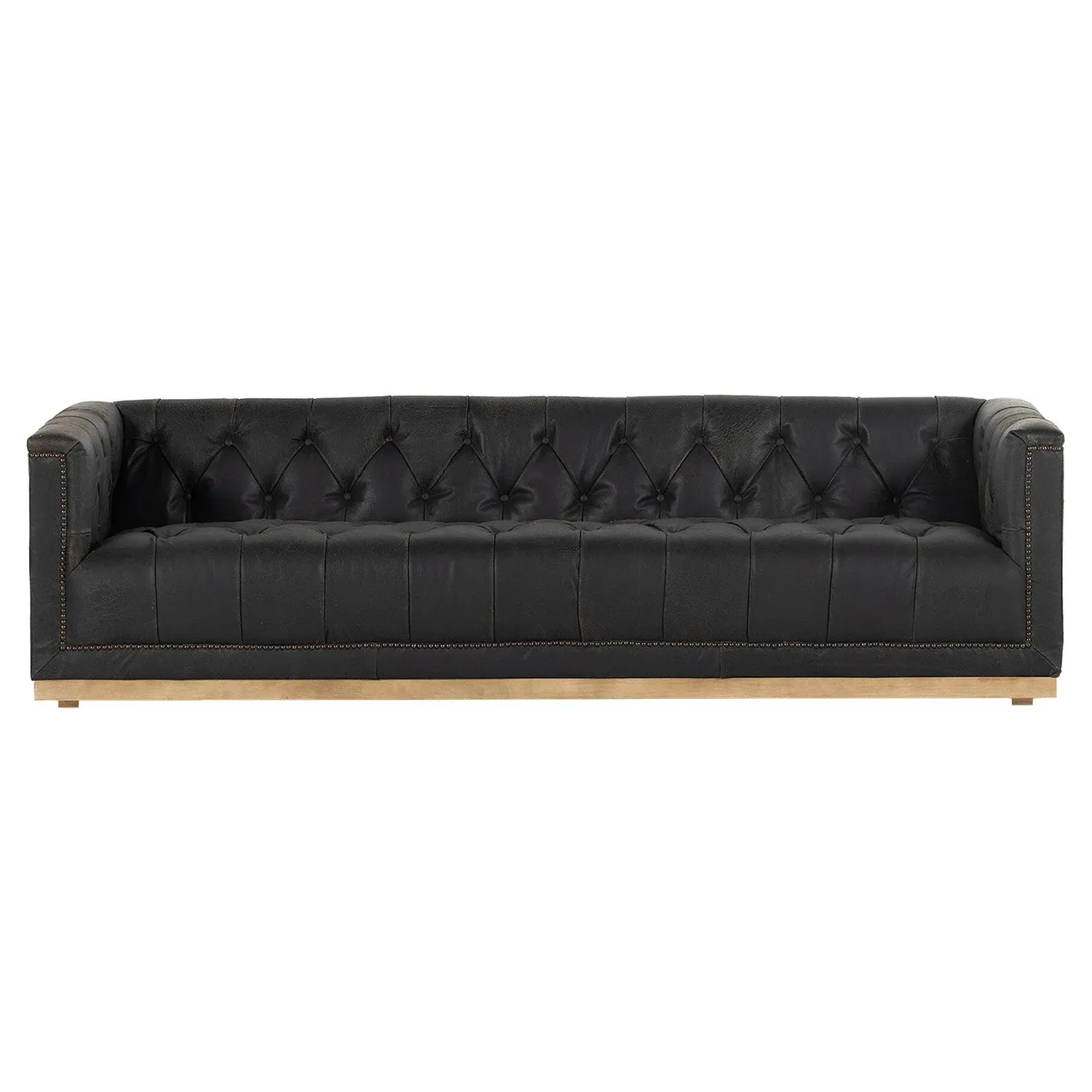 Emmy Large Tufted Nailhead Sofa - Vintage Black, Leather