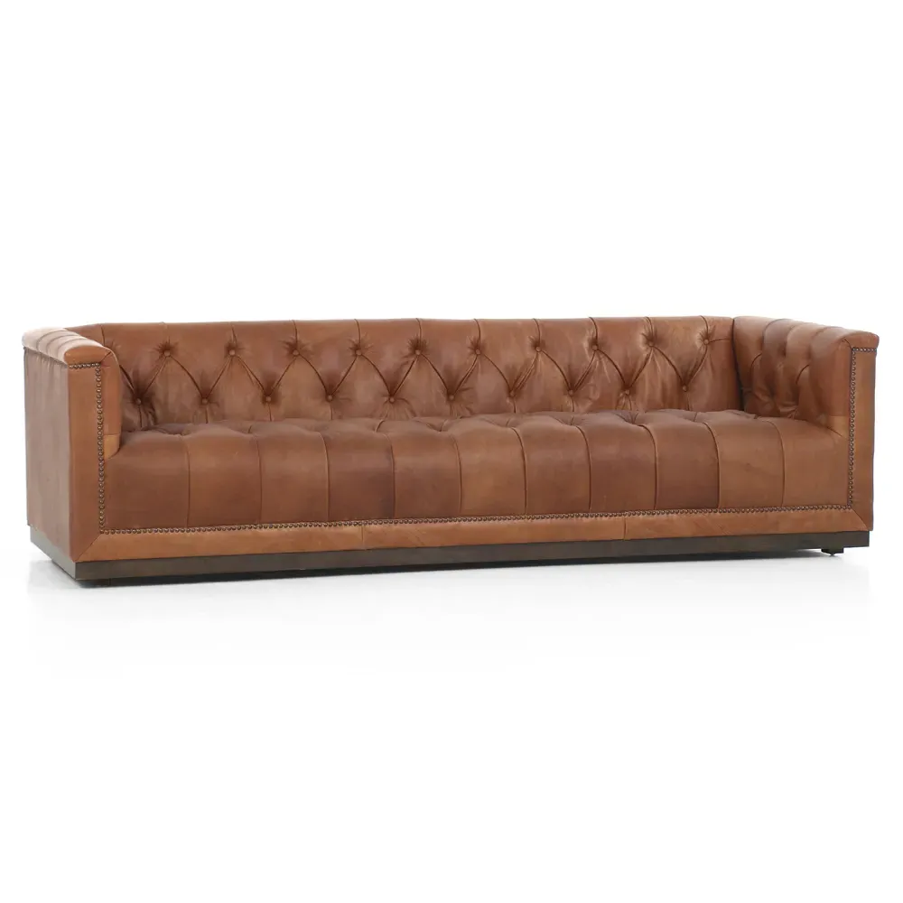 Emmy Large Tufted Nailhead Sofa - Warm Brown, Leather