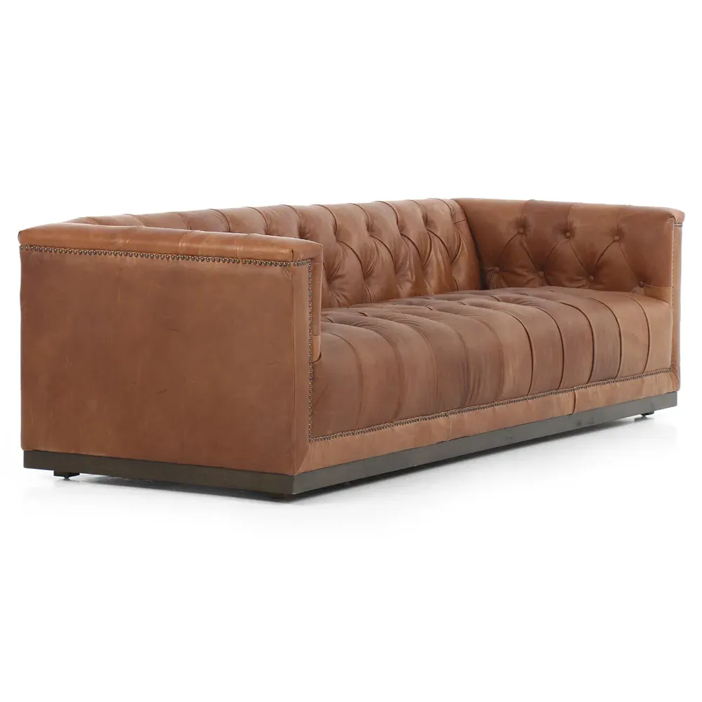 Emmy Large Tufted Nailhead Sofa - Warm Brown, Leather