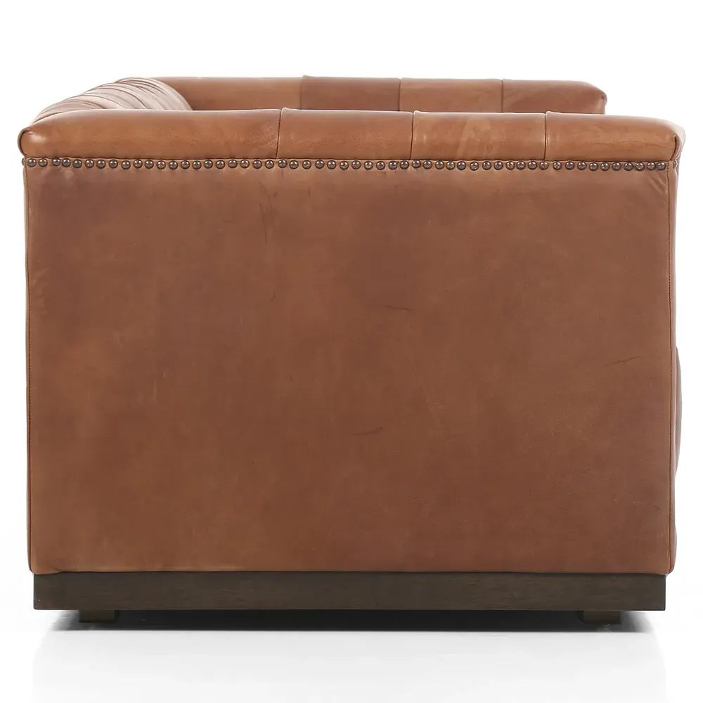 Emmy Large Tufted Nailhead Sofa - Warm Brown, Leather