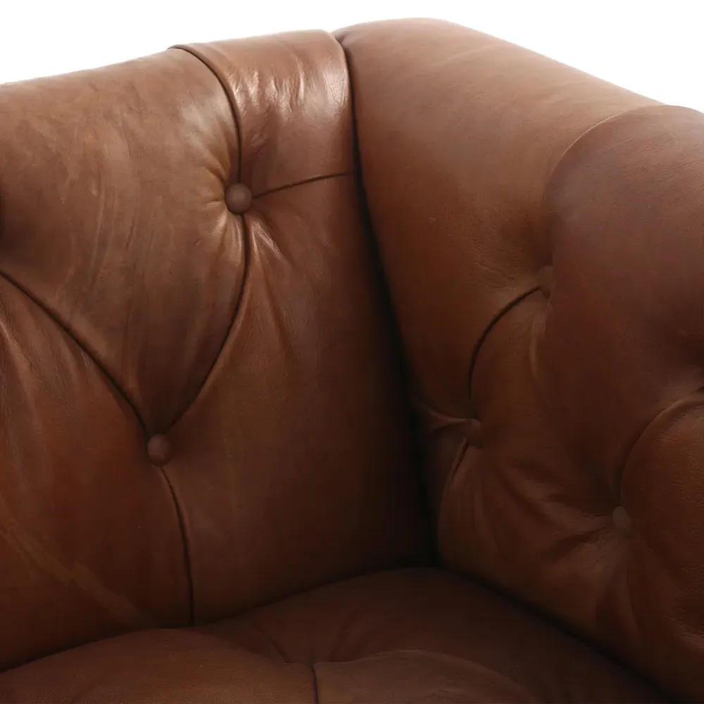 Emmy Large Tufted Nailhead Sofa - Warm Brown, Leather