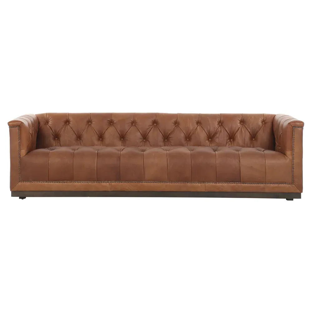 Emmy Large Tufted Nailhead Sofa - Warm Brown, Leather