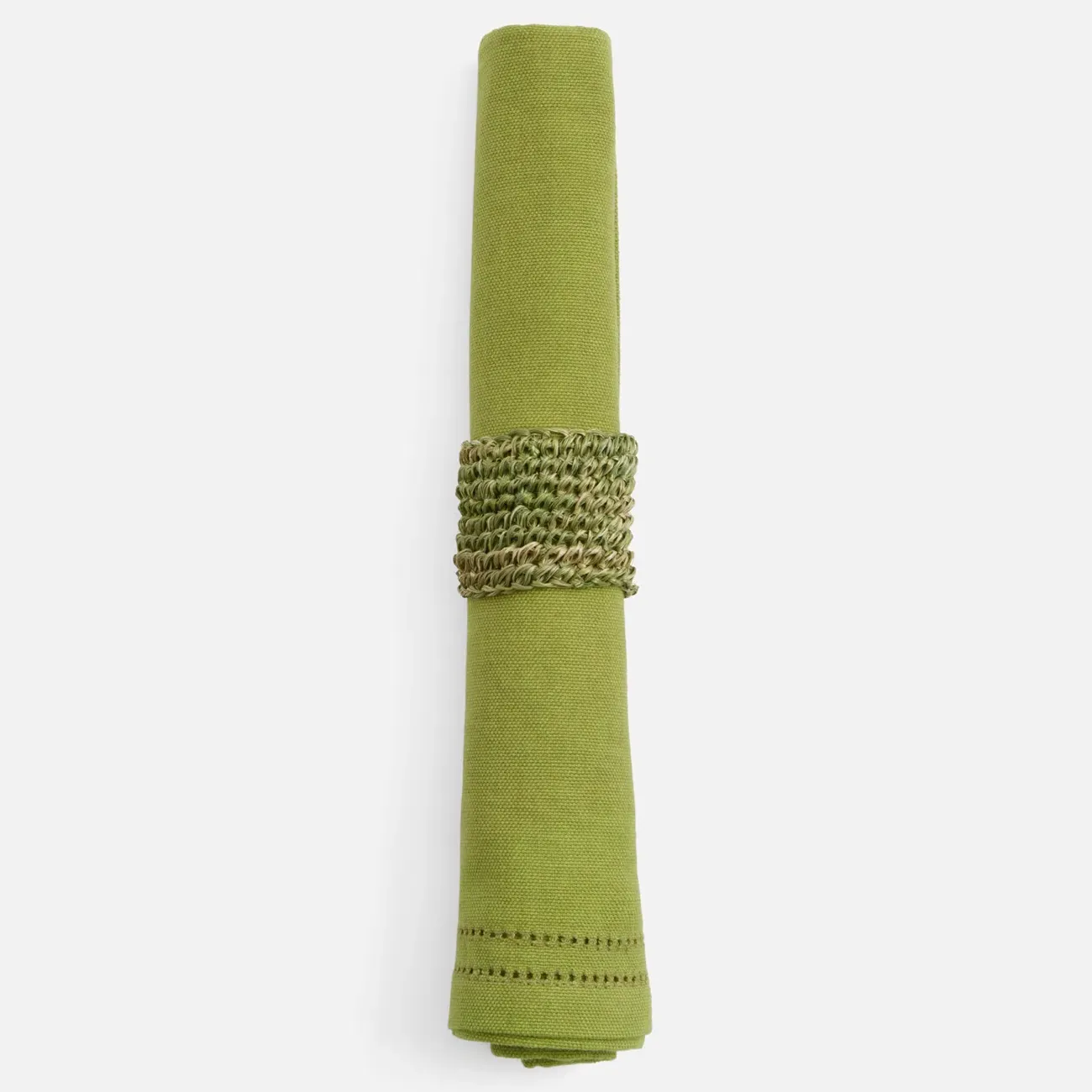 Emmy Napkin Ring Set of 4 - Green, Crochet Raffia