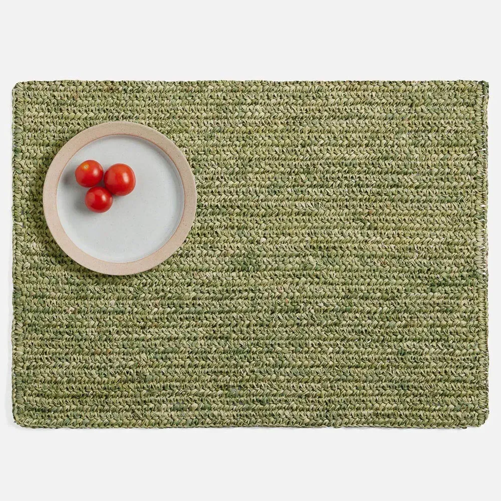 Emmy Rectangular Placemat Set of 4 - Green, Crochet Raffia