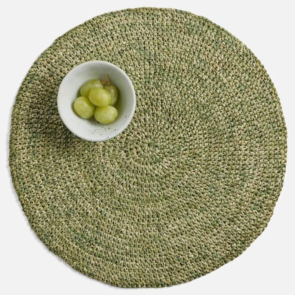Emmy Round Placemat Set of 4 - Green, Crochet Raffia