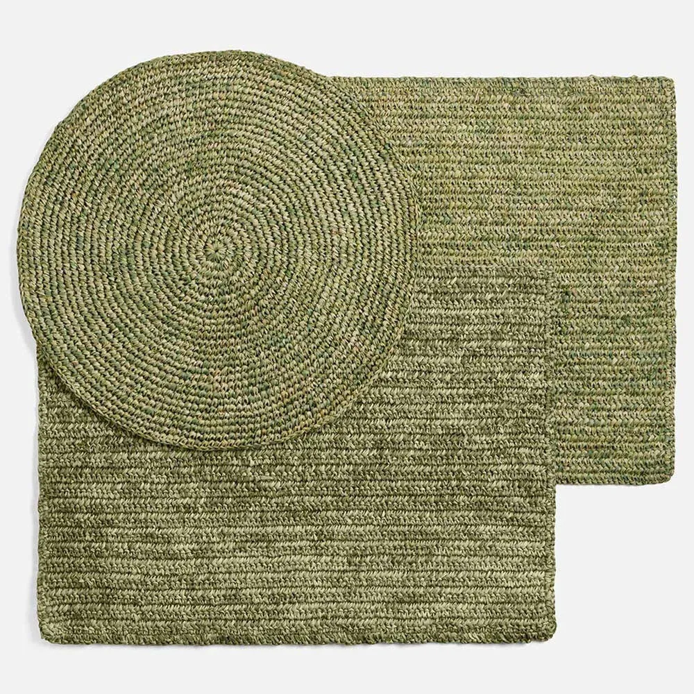 Emmy Round Placemat Set of 4 - Green, Crochet Raffia