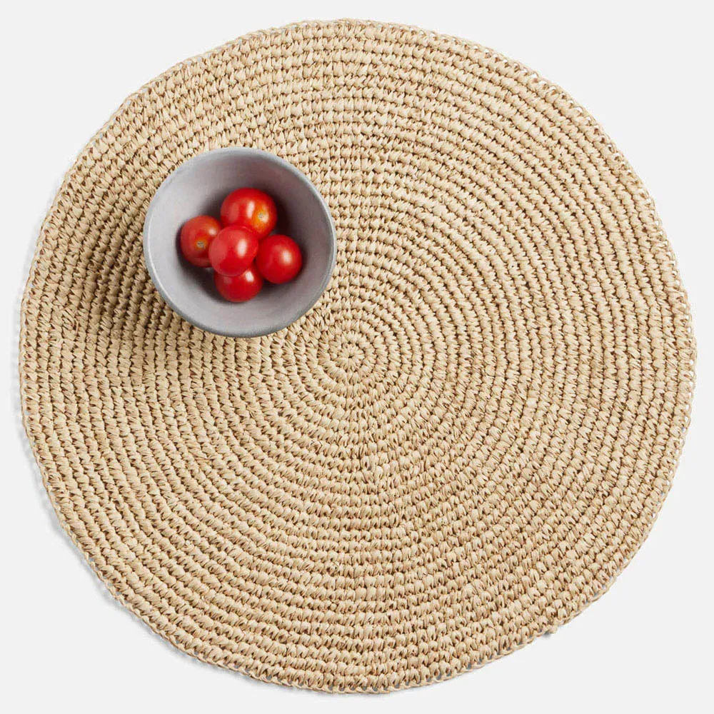 Emmy Round Placemat Set of 4 - Natural, Crochet Raffia
