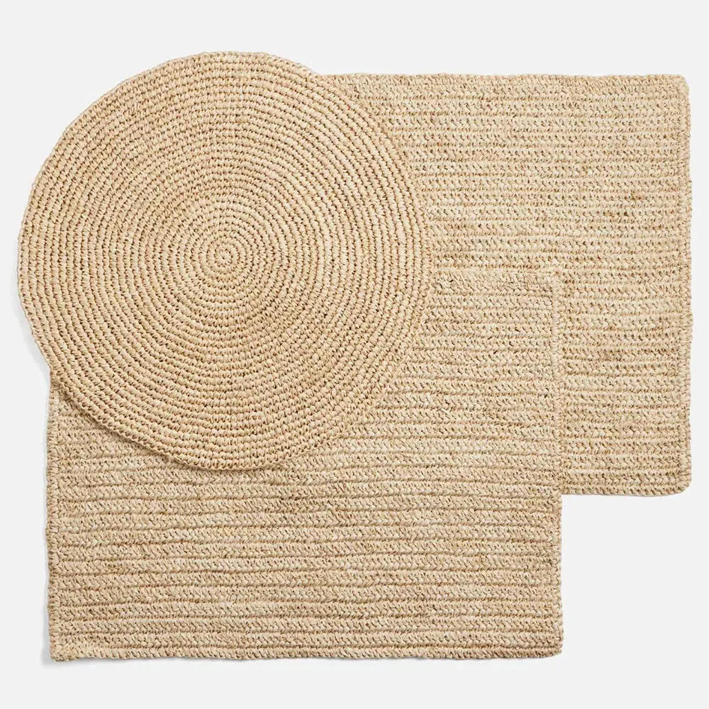 Emmy Round Placemat Set of 4 - Natural, Crochet Raffia