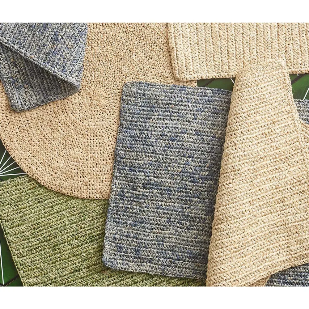 Emmy Round Placemat Set of 4 - Natural, Crochet Raffia