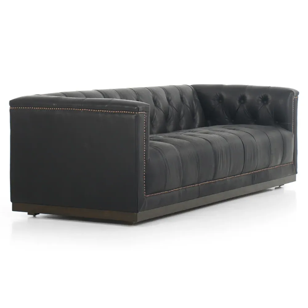 Emmy Small Tufted Nailhead Sofa - Black, Leather