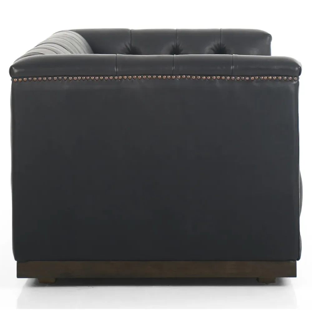 Emmy Small Tufted Nailhead Sofa - Black, Leather