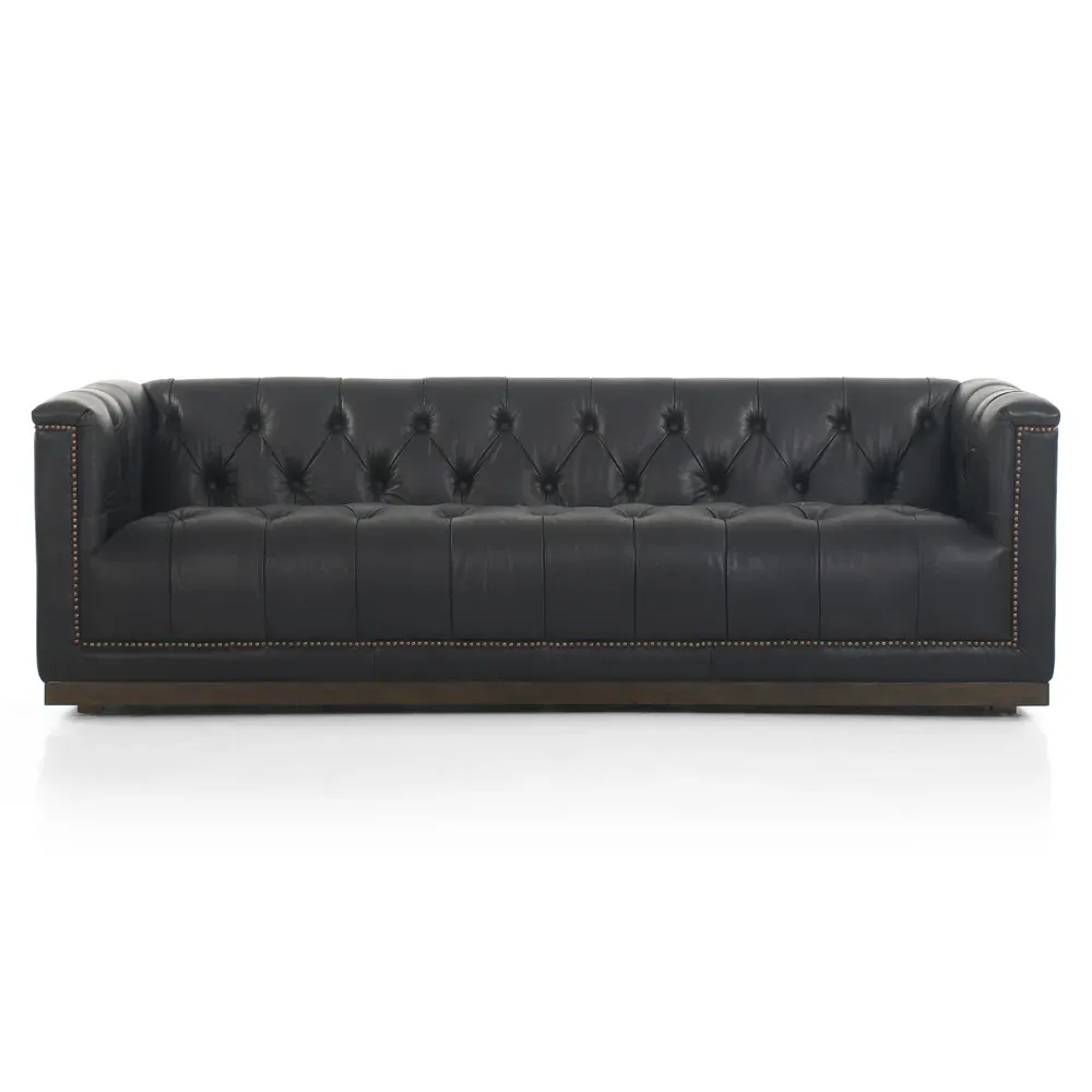Emmy Small Tufted Nailhead Sofa - Black, Leather image