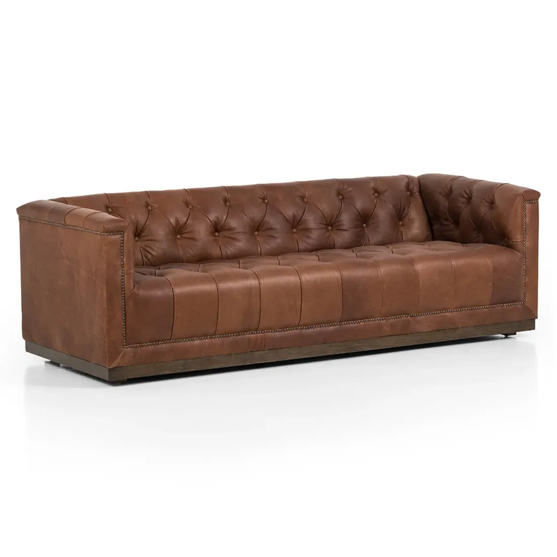 Emmy Small Tufted Nailhead Sofa - Warm Brown, Leather