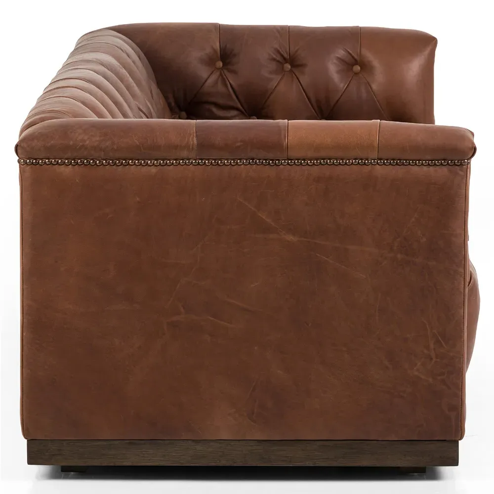 Emmy Small Tufted Nailhead Sofa - Warm Brown, Leather