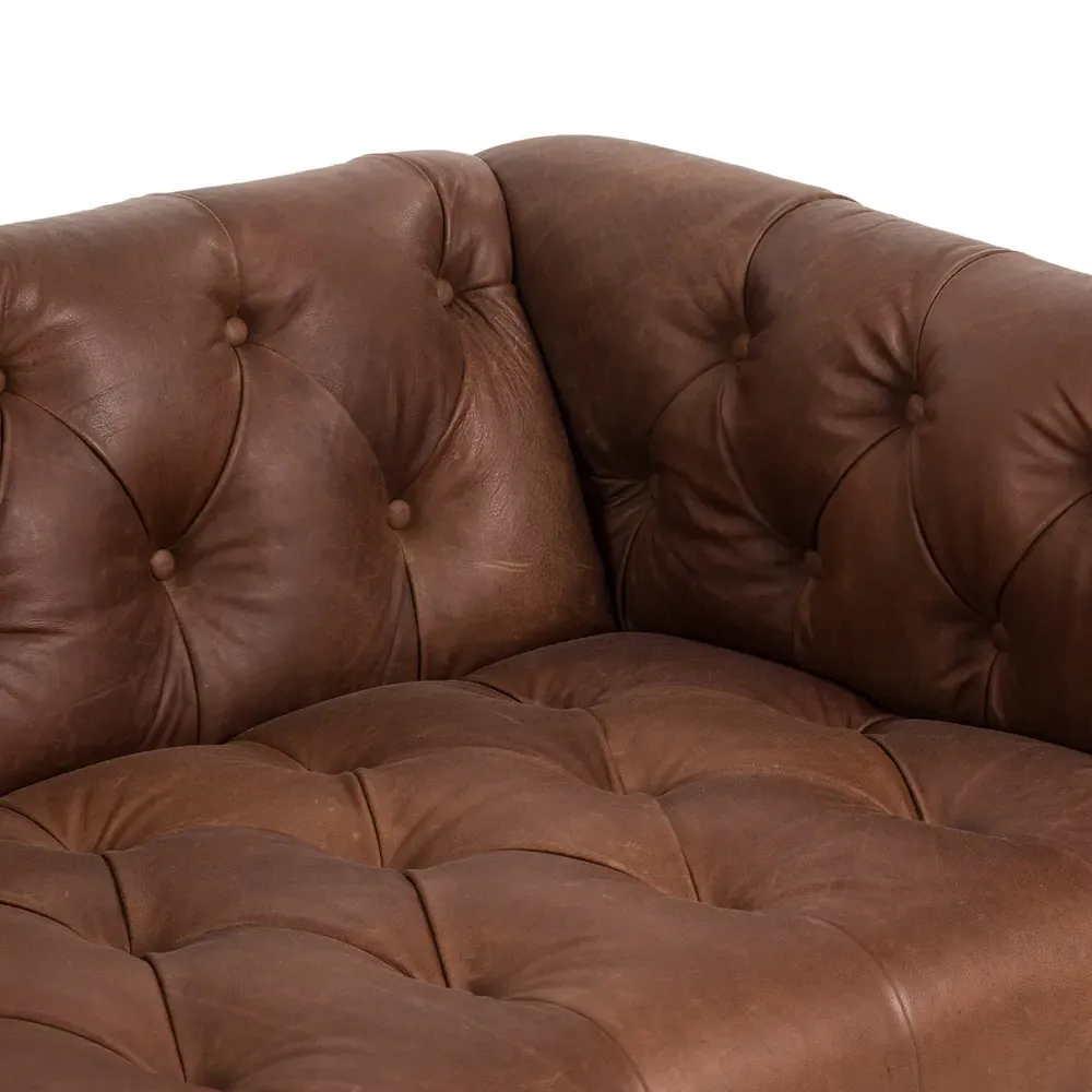 Emmy Small Tufted Nailhead Sofa - Warm Brown, Leather