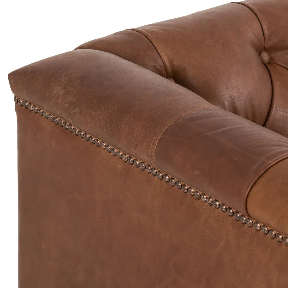 Emmy Small Tufted Nailhead Sofa - Warm Brown, Leather