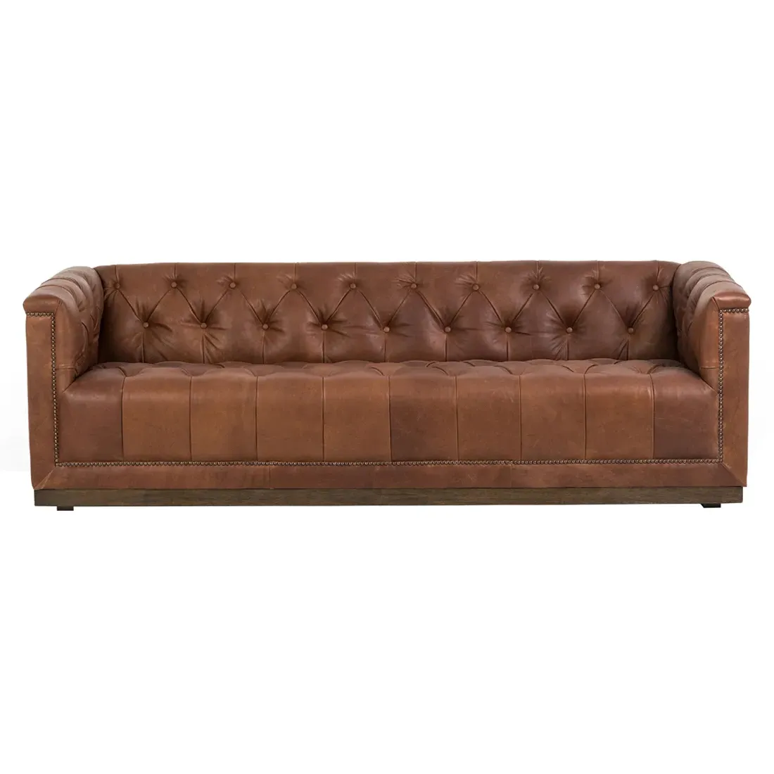 Emmy Small Tufted Nailhead Sofa - Warm Brown, Leather